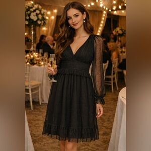 Arula Fancy Black, Netted Knee Length Dress Women’s Size XL